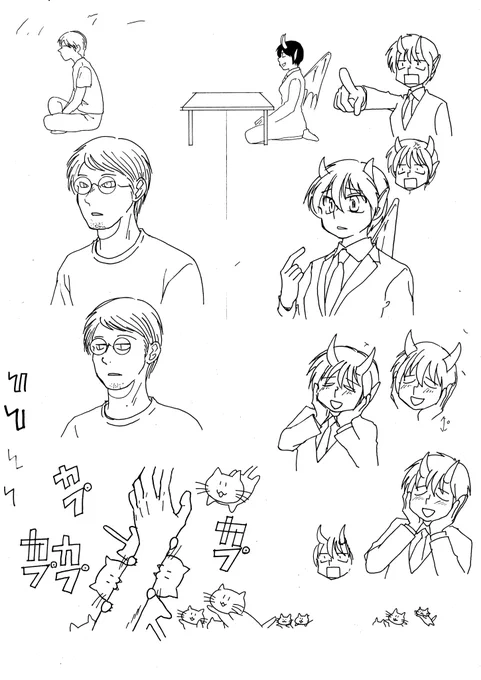 今は『本当は・優しい悪魔』の3話目を描いています。添付画わけわからないですね。これを切り貼りして漫画にします。わけわからないですね。