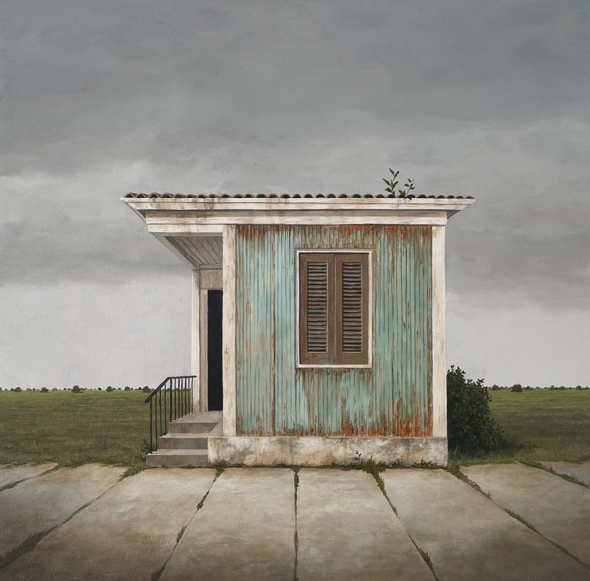 LeeMadgwick's tweet photo. Hi #PortfolioDay, I’m a painter from England. I’m a fan of abandoned buildings and quiet, mildly foreboding landscapes. Here are just four examples. (All oil/acrylic on canvas.) https://t.co/kCtnCrh2bq