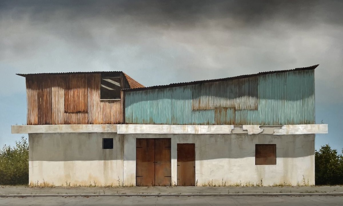 LeeMadgwick's tweet photo. Hi #PortfolioDay, I’m a painter from England. I’m a fan of abandoned buildings and quiet, mildly foreboding landscapes. Here are just four examples. (All oil/acrylic on canvas.) https://t.co/kCtnCrh2bq