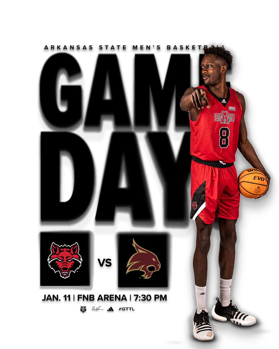 AStateMB's tweet photo. It’s GAME DAY‼️ We need YOU there tonight!

🆚 Texas State
🕢 7:30 PM
📍 Jonesboro
🏟️ FNB Arena
📺 https://t.co/UQ4DuQipZD 
📊 https://t.co/yuHpNZwHQn 
📻 https://t.co/WWGUQHl9VW 

#GTTL | #WolvesUp https://t.co/hbpjp7U1uK