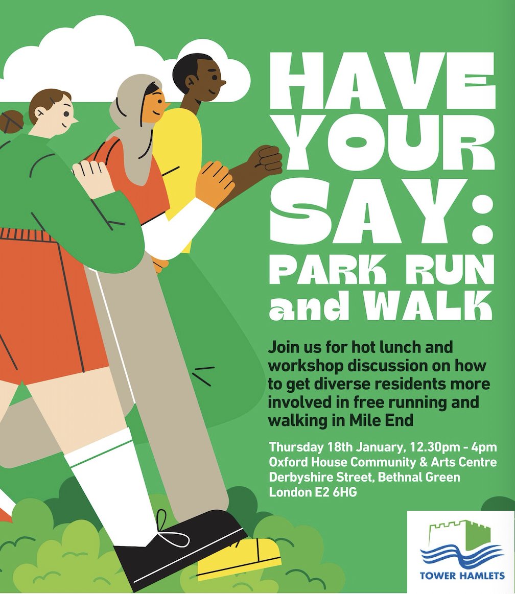 How can we support our communities in Tower Hamlets to be more physically active? Join the Public Health team for this workshop and hot lunch to discuss getting more people involved and improving their health. 
For more info ➜ navigators@towerhamlets.gov.uk
<a href="/TowerHamletsNow/">Tower Hamlets Council</a>