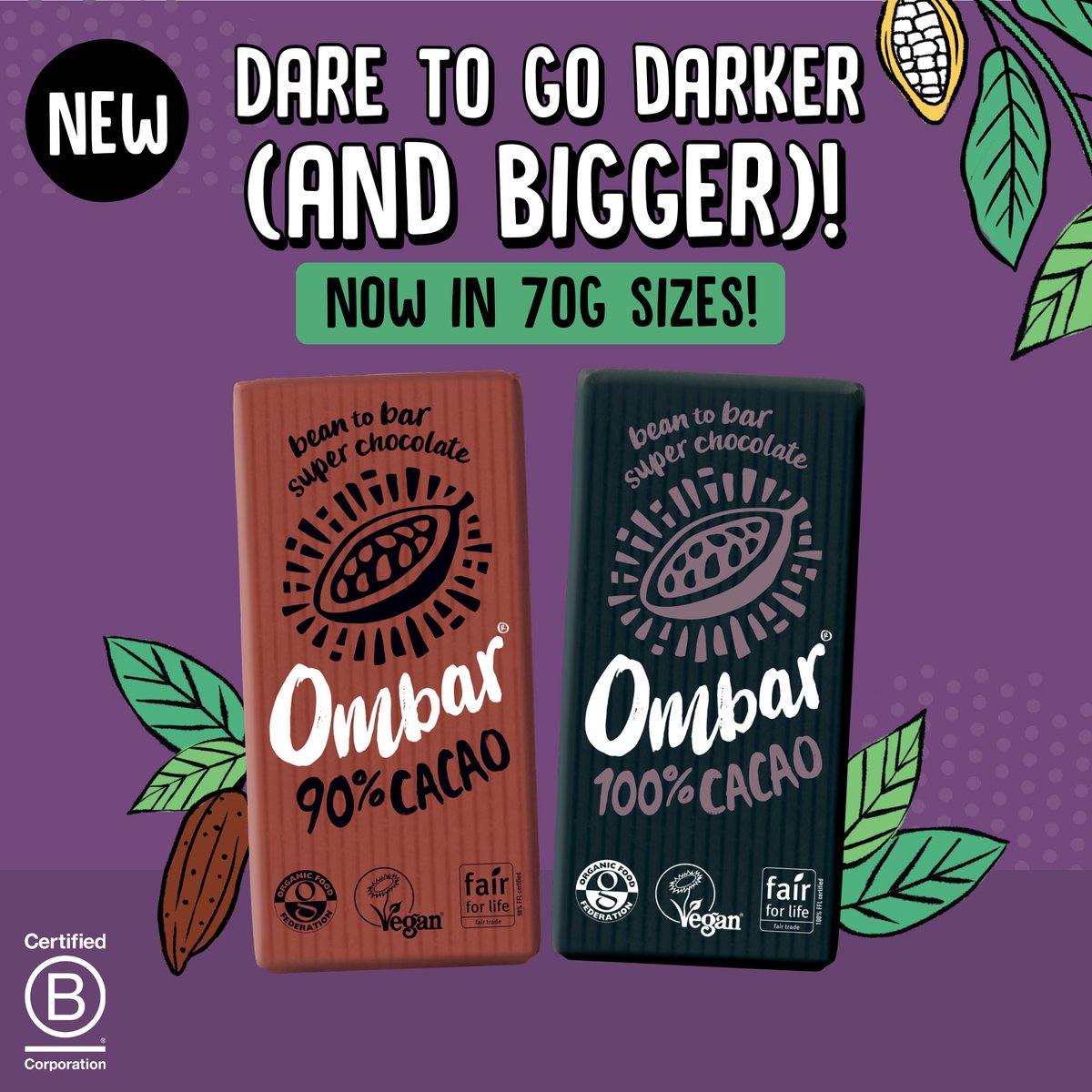 You can now find our 90% &amp; 100% bars in 70g size! The best way to experience our pure, organic, unroasted Ecuadorian cacao 🍫

shop.ombar.com/collections/70…