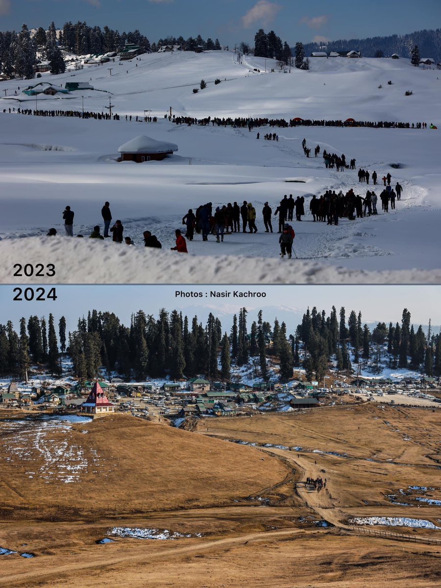 Kashmir_Weather's tweet photo. Gulmarg Jan 2023 vs Jan 2024
Pic: @TariqBhatANN https://t.co/CS40d5rUtC