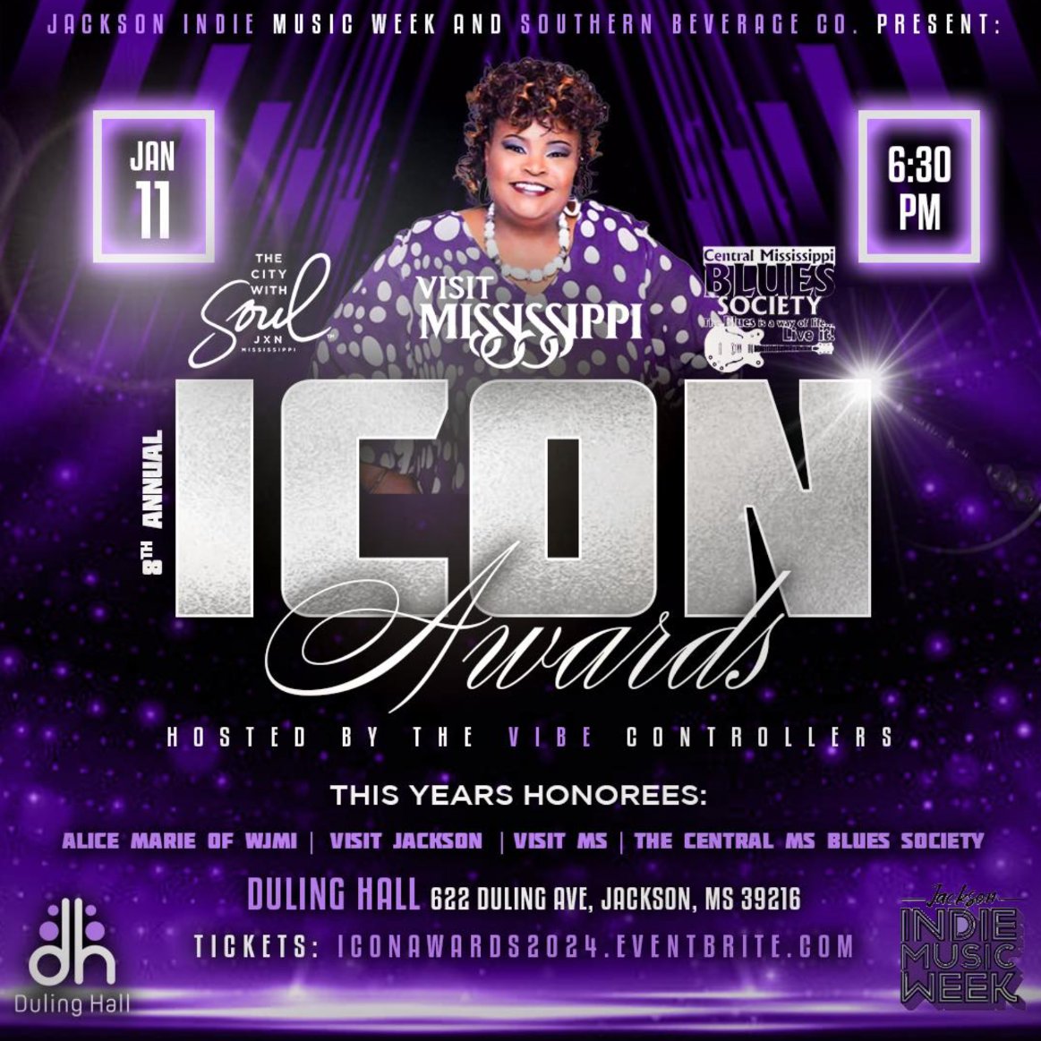 TONIGHT #liveatdulinghall <a href="/jxnindiemusic/">#JIMWEEK</a> presents the 2024 ICON Awards and R&amp;B Showcase featuring ICON Honoree VISIT JACKSON and a lineup of amazing R&amp;B!
Duling Hall | Doors: 6PM | Event: 7PM-10PM
This year's honorees: "Big Baby" Alice Marie of WJMI, Visit Jackson, Visit