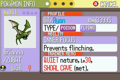 XortaClanc's tweet photo. Shiny Zubat in Pokémon Sapphire!

Second phase for shiny Snorunt (and coincidentally my very first shiny bat!) https://t.co/OHJBoeBdow
