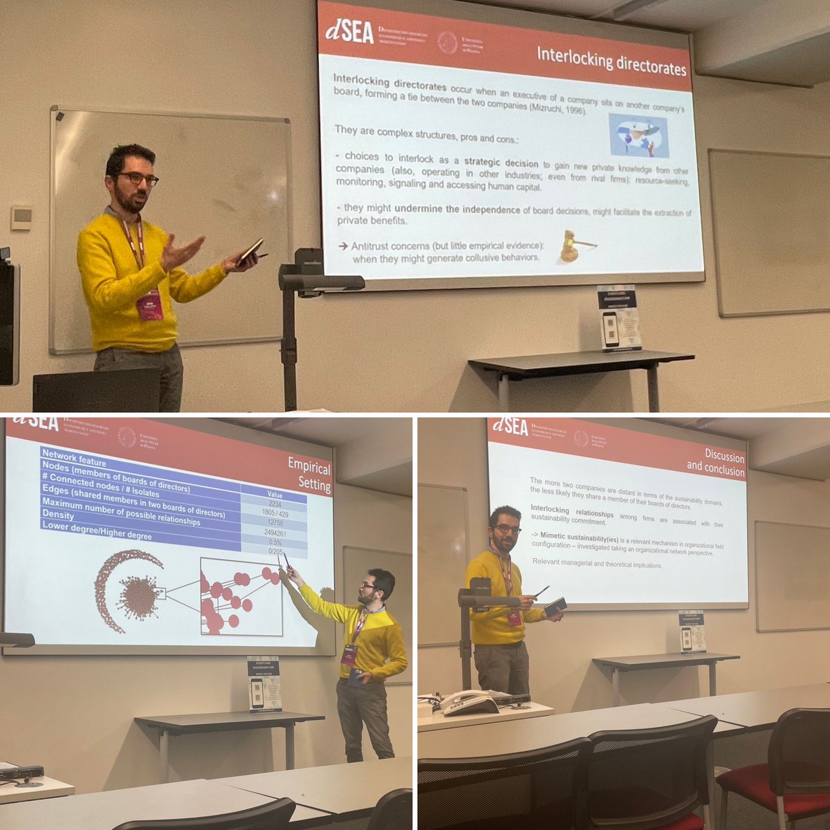 SilviaSedita's tweet photo. Amir presenting our work with @ACaloffi and @silviablasi6 on sustainability and interlocking directorate @geoinno2024. Great comments from the audience #geoinno2024 https://t.co/3B47dWaWpJ
