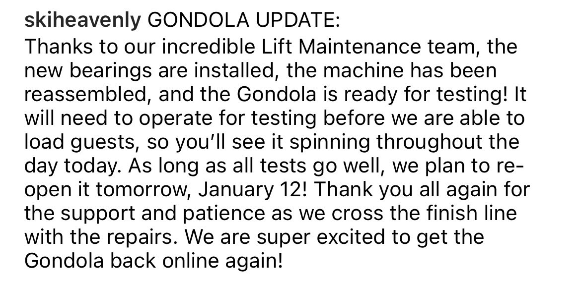 1/11 Gondola Update: