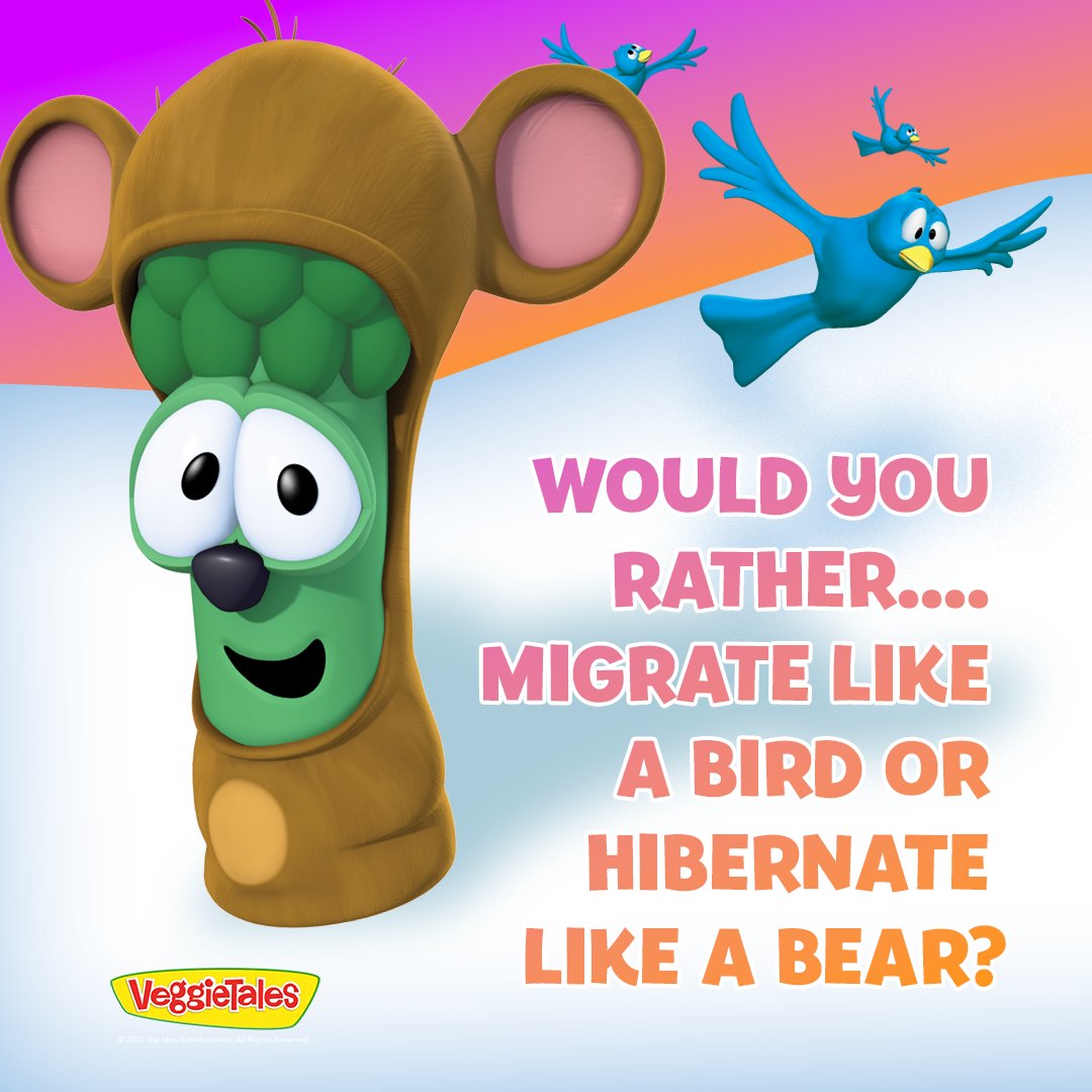 VeggieTales's tweet image. Which one are you?! Traveler or napper? 

#VeggieTales #migrate #winter #hibernate #travel #fly #nap