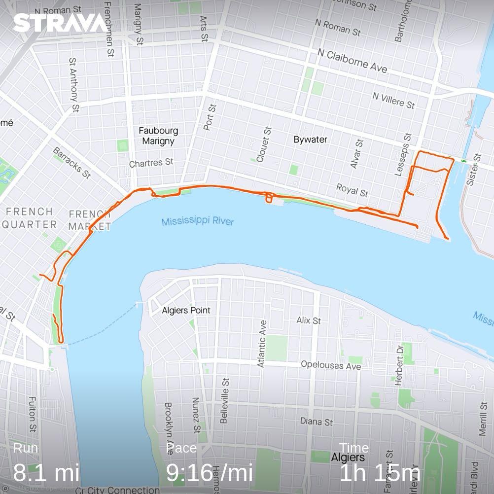 8 Mile tour of the New Orleans Mississippi River front. strava.app.link/4XYY9JUbhGb