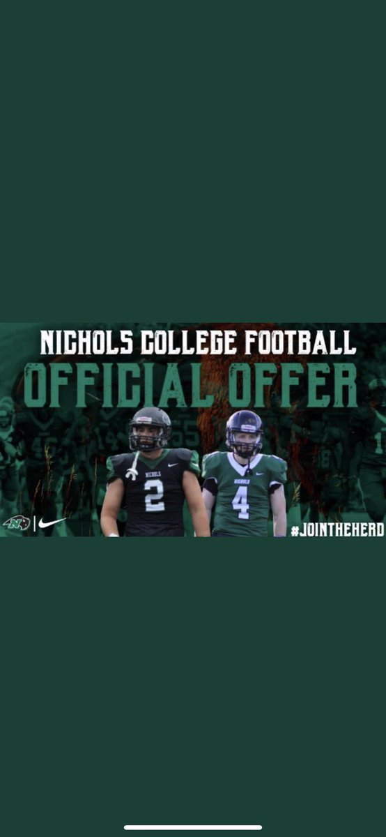 After a conversation with @CoachVBisonHC i’m grateful to receive a offer from Nichols college!