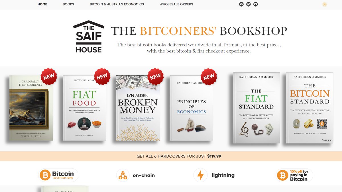 saifedean's tweet image. There comes a point in life when you ask yourself "What is this Bitcoin thing & why should I care?"
TheSaifHouse.com answers!
With books by @LynAldenContact, @parkeralewis, @Matthewlysiak & me, including The Bitcoin Standard, which sold 1 million copies in 37 languages!