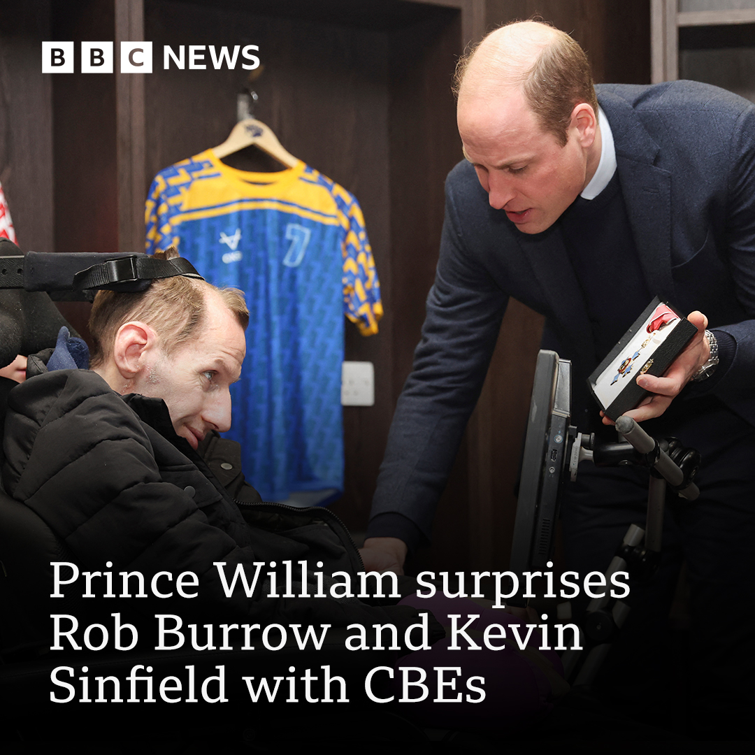 The Prince of Wales has surprised rugby league legends Rob Burrow and Kevin Sinfield by awarding them with their CBEs during a meeting in Leeds.

See more here: bbc.in/3SgM1aB

📸 Phil Noble/PA Wire