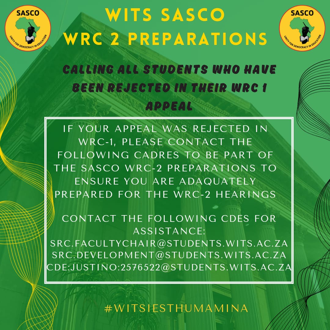 Dear Witsies, please take notice of WRC-2 Appeal information assistance. 🖤💚💛❤️