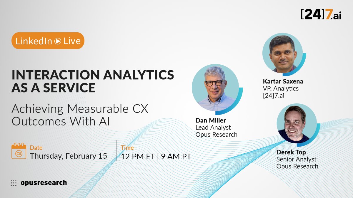 247ai's tweet image. Uncover how Interaction Analytics As A Service not only detects trends but reshapes agent performance, ensures service quality, and fortifies fraud detection. Register for the LinkedIn Live event to learn more: bit.ly/4aPZopj
#LinkedInLive #InteractionAnalytics #CX