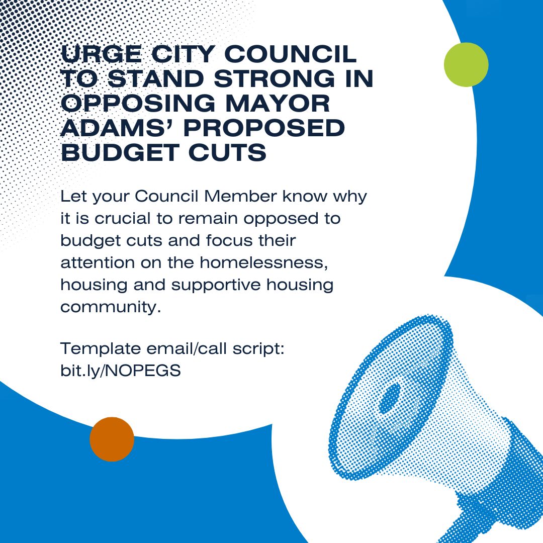 📢 Stand against @NYCMayor's proposed budget cuts. Today, contact your Council Member & urge them to reject these cuts which will hinder our progress in ending homelessness & the ongoing struggle for affordable & #supportivehousing. Email/call script➡️ bit.ly/NOPEGS