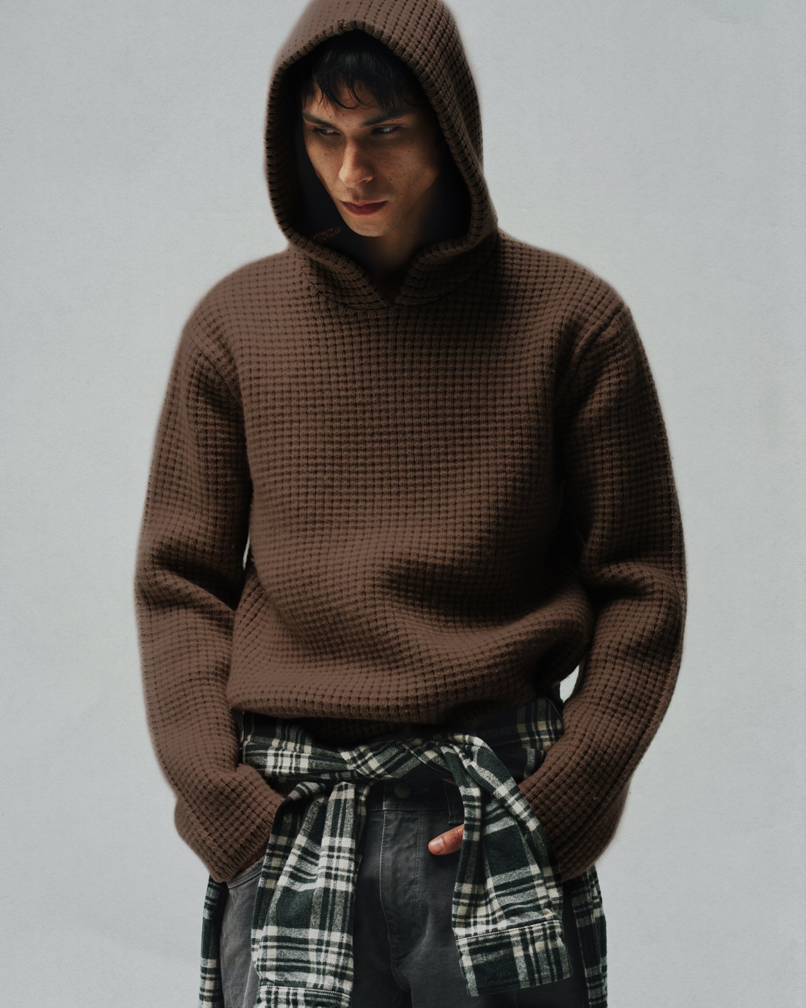 Wool Waffle Knit Poncho / Espresso - JOHN ELLIOTT