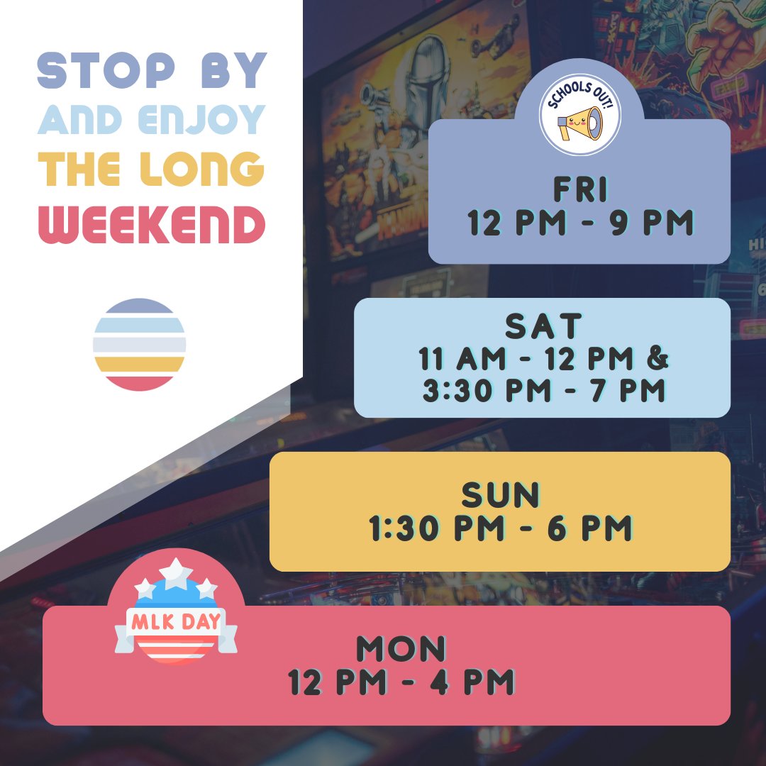 We are so ready for the long weekend! Stop by this weekend and enjoy some super-fun acrade time + get excited for our special hours on Monday for MLK day! 

#mlkday #arcade #gameonstate
