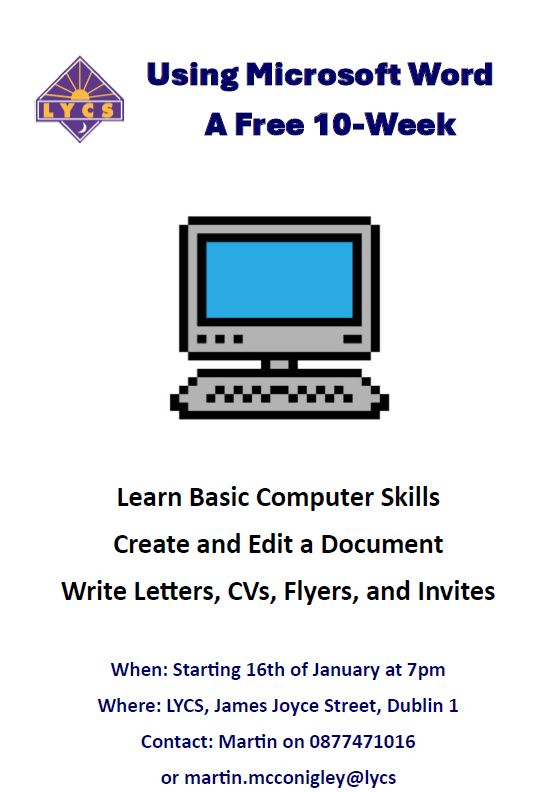 dicaegs1's tweet photo. Do you want to learn how to use word? Check out this new course run by LYCS Adult Education Programme๐๐๐
#createyourfurture #LearningWorks https://t.co/PY2Ip0hHNb