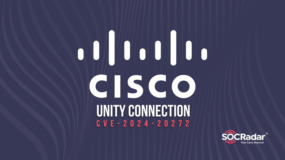 socradar's tweet photo. 🚨#Cisco has patched a high-severity #vulnerability (CVE-2024-20272) in #UnityConnection, which could allow unauthorized attackers to upload #malicious files, execute commands, and gain #root privileges.
Learn more👉 https://t.co/0S40j4omwk
#CyberSecurity https://t.co/pD8NXrAptG