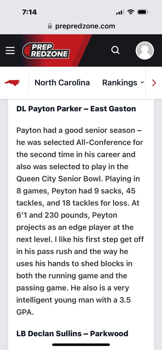 Thankful for the write up from <a href="/PrepRedzoneNC/">Prep Redzone North Carolina</a> on being a top unsigned player in NC ‼️
<a href="/CoachPostell/">JT Postell</a> @EGWarriorsFball <a href="/Rolle_Island/">Jumal</a> <a href="/pepman704/">Matt Morrow</a>