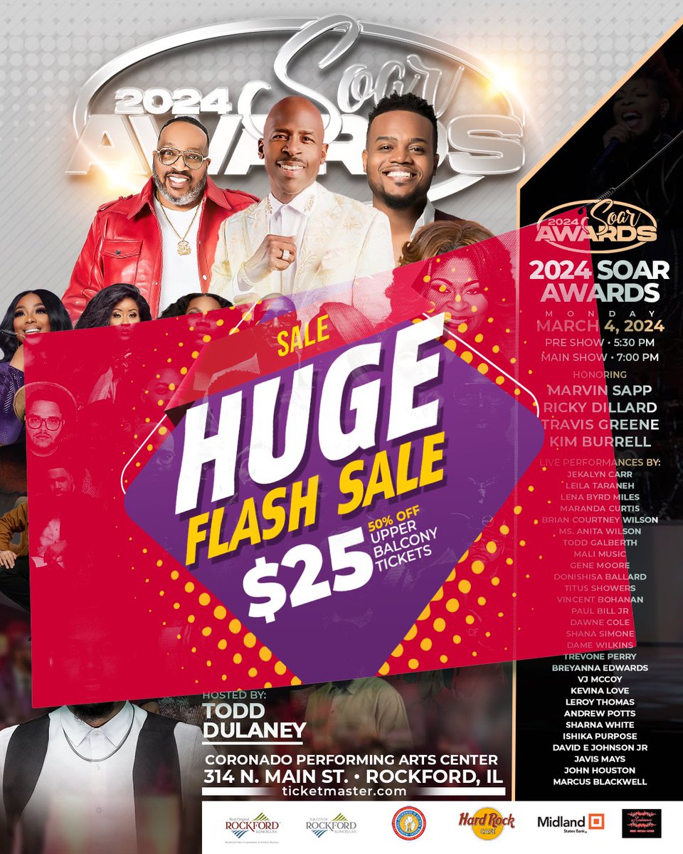 ‼️‼️‼️ HUGE SALE ALERT FLASH SALE for limited amount of tickets Upper Balcony ONLY $25!! 

Once again grab tickets for ONLY $25 at Ticketmaster.com

ticketmaster.com/soar-awards-ro…