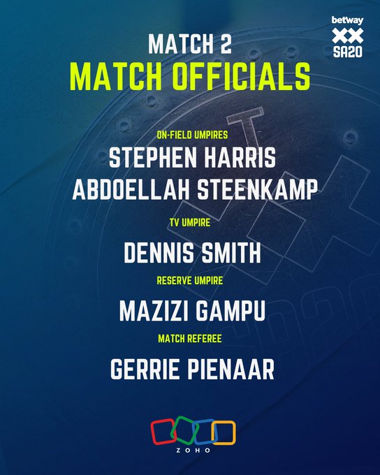 the_sa20_'s tweet photo. Match 2 between MICT vs DSG
https://t.co/GkpnFXjbCk
Match Officials 

#SA20 #MICTvsDSG https://t.co/x2V8qMludo