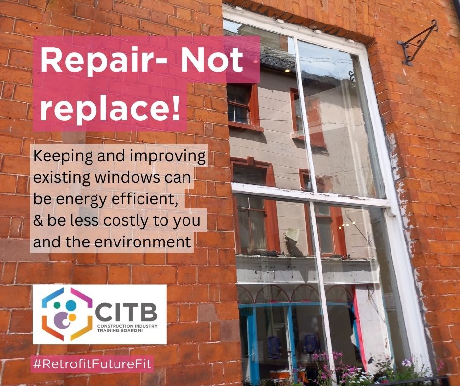 TradSkillsNI's tweet photo. #RetrofitWednesday Tip: #RepairNotReplace
It can be tempting to replace old windows with new units, but keeping & adding secondary glazing will preserve character, improve energy efficiency, reduce whole-life carbon & may be cheaper in the long-run!
❤️🪟♻️🌱 #RetrofitFutureFit https://t.co/kPiJqDHG7B