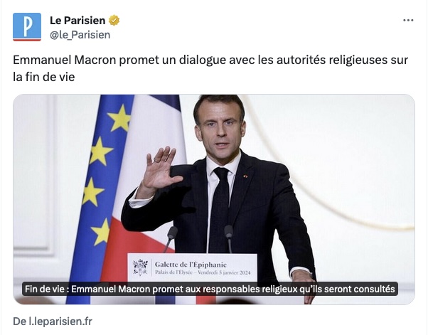 On va être très clair : si les différentes autorités religieuses veulent interdire à leurs adeptes d'avoir recours au suicide assisté grand bien leur fasse.
Mais je ne vois pas au nom de quoi dans une République laïque ils devraient avoir leur mot à dire sur le choix des autres.