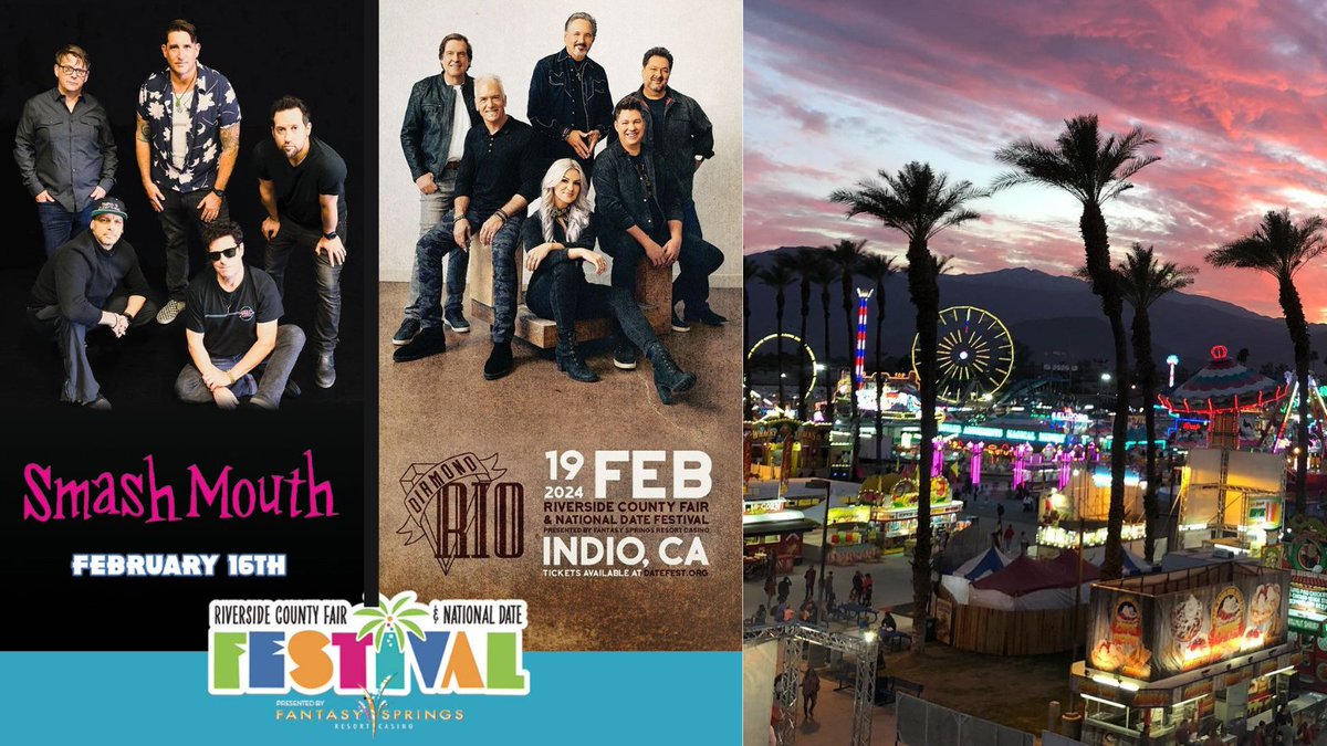DateFest's tweet photo. Check out the GREAT EVENTS at the 76th Annual Riverside County Fair &amp; National Date Festival presented by @FantasySprings Resort Casino! VIEW HERE: https://t.co/MwNtGR59sT
#datefest2024 #indio #riversidecounty #riversidecountyfair #PalmSprings #countyfairs #familyfun https://t.co/txBl6Vf3Rm