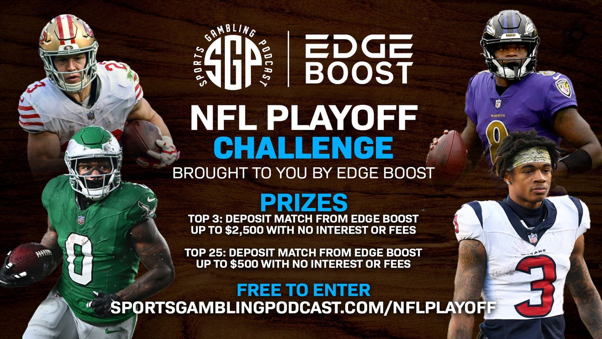 Join SGPN's NFL Playoff Bankroll Challenge for a chance to boost your EDGE Boost with Deposit Matches! 

Free to enter and you can win up to $2,500 in deposit match with no interest or fees from our Friends at EDGE Boost
playaction.pub/sgpnplayoffs