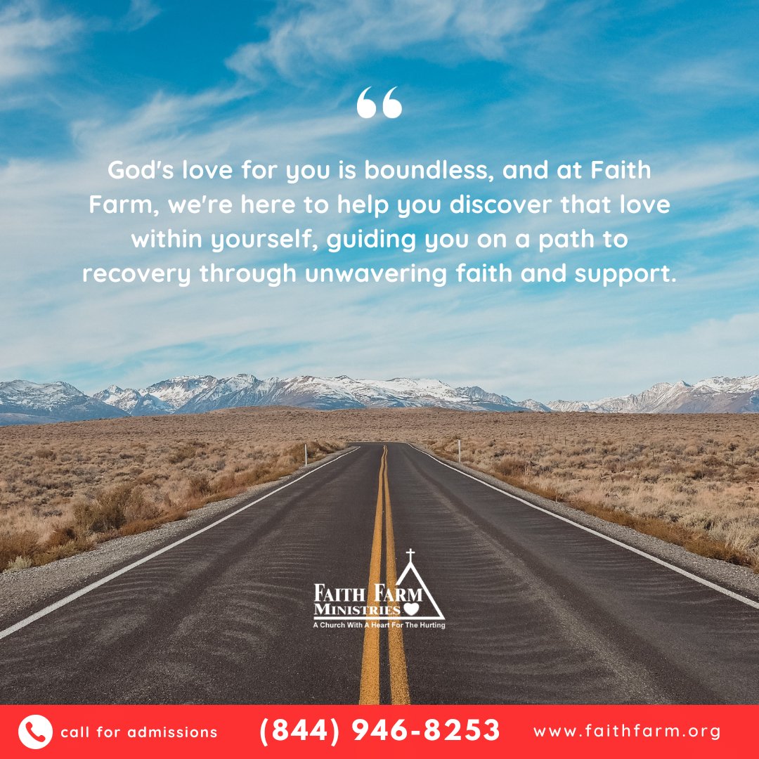 FaithFarm's tweet image. God's love for you is boundless, and at Faith Farm, we're here to help you discover that love within yourself, guiding you on a path to recovery through unwavering faith and support. #GodsUnconditionalLove #FaithInRecovery #HealingThroughFaith #RediscoverHope #FaithFarmSupport