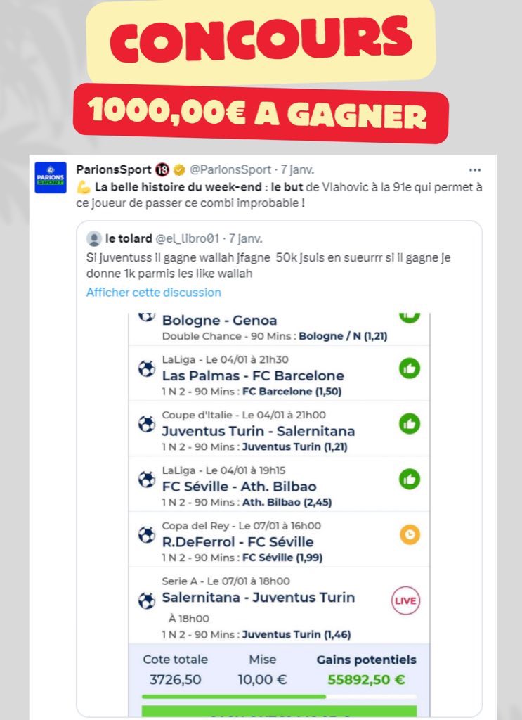 el_libro01's tweet image. Tente de gagner une partie de mes gains 

Pour participer :

1- Follow moi 

2- Commente « Je participe » 

3-Rt en citant le tweet avec le hashtag : TeamParieur

Ts : 17/01/2024