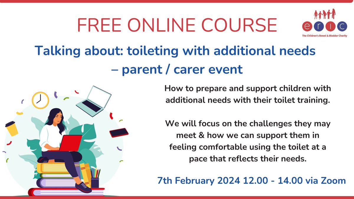 Join our FREE WEBINAR for parents/carers 'Talking about: toileting with additional needs'. Learn how to prepare & support children with additional needs with their toilet training. 7th Feb 12.00-14.00 via Zoom⬇️ eric.org.uk/talking-about-… #Continence #BowelHealth #BladderHealth