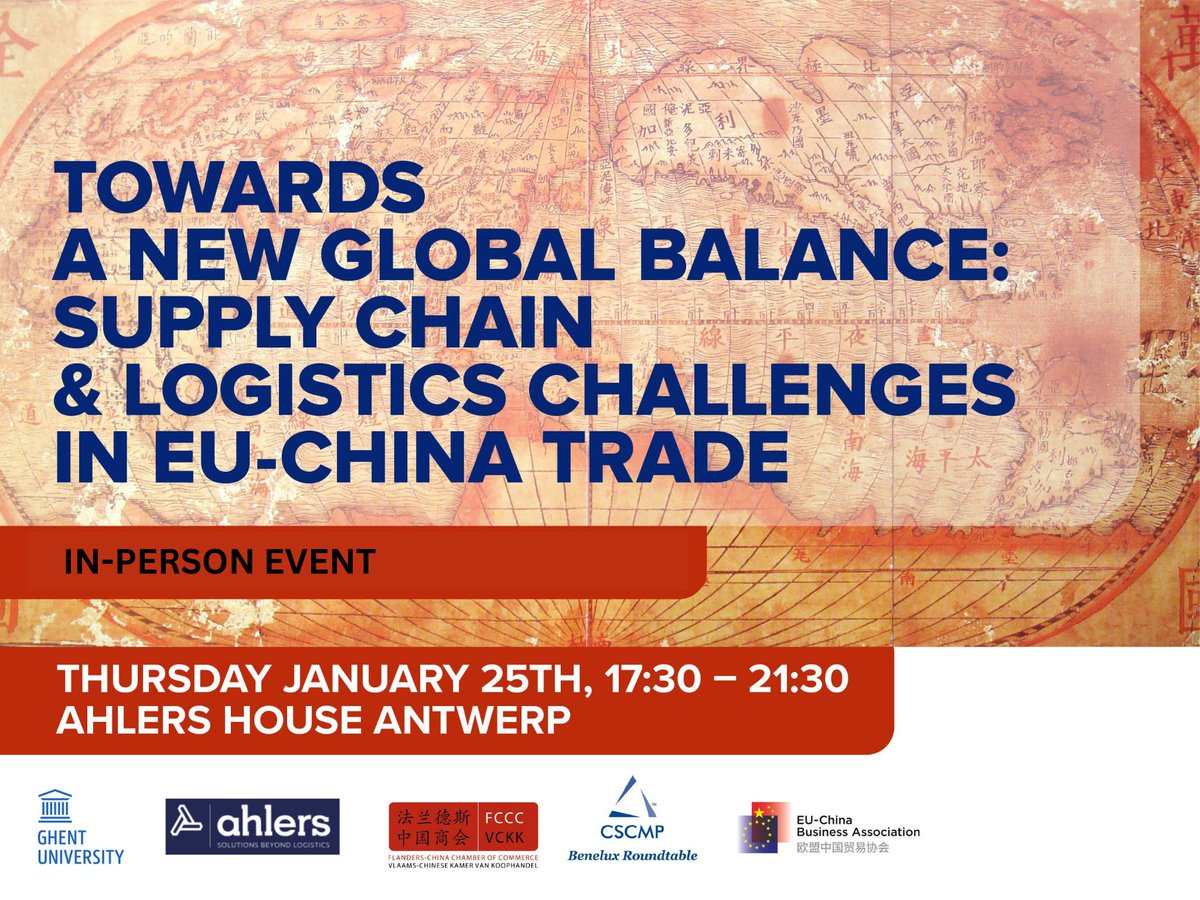 <a href="/FCCCommerce/">Flanders-China Chamber of Commerce (FCCC)</a> is delighted to invite you to an in-person event: Towards a New Global Balance: Supply Chain &amp; Logistics Challenges in EU-China Trade

This event will take place on 25 January 2024 at 17h30 am CET.   

Register:  bitly.ws/39yL3

#China #Belgium #Flanders