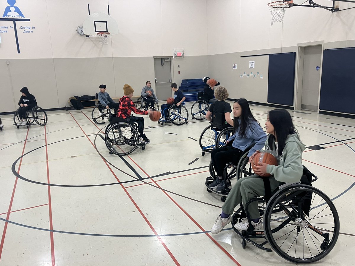 StBernadetteBob's tweet photo. Wheelchair Basketball 🏀 - our students participated in a valuable lesson today of playing a sport with a disability and the challenges it presents.  #inclusion #diversity #bobcatpride @RCSD_No81 https://t.co/4pujEv8JbM