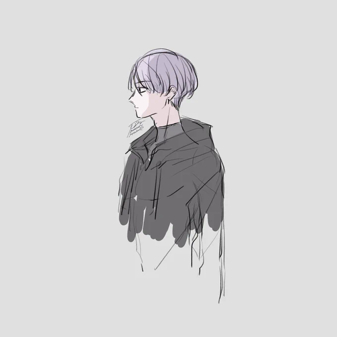 横から見たときの頭蓋骨のかたち調べた これは試し描き