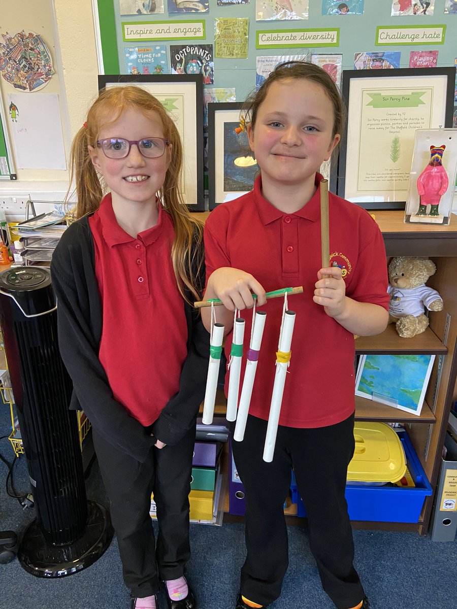 BrunswickS13's tweet photo. Our year 4 children are taking part in sound workshops this week, Charlotte & Liddy made this wind chime and were able to describe how the lengths of the tubes determined the pitch of the sound. #excitingscience #Playlist https://t.co/9aJP2sqQab