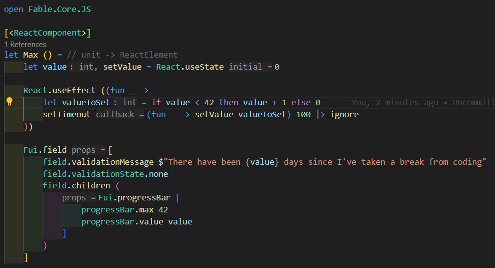 SydTheDev's tweet image. FS.FluentUI is now v1.10.0! 🚀🚀🚀
I couldn't quite figure out how to make set/clearInterval work like in the TS example, so setTimeout it is! (feel free to give it a shot and teach me something)
#fsharp #fsharpweekly #dotnet #microsoft #v9 #fluentUI #fable #feliz