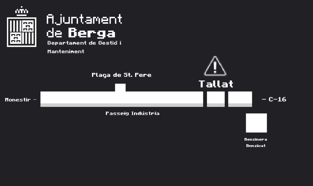 cubecatberga's tweet photo. ⚠AVÍS⚠
Tall al Pg. de la Indústria pel manteniment i construcció d'un accés a la nova benzinera.
- Aquest canvi es farà entre els pròxims dies 12 i 20 de gener.⚒️
- L'alternativa amb cotxe per arribar a la benzinera serà per la Gran Via. ✂️ https://t.co/LGgU3RhRww