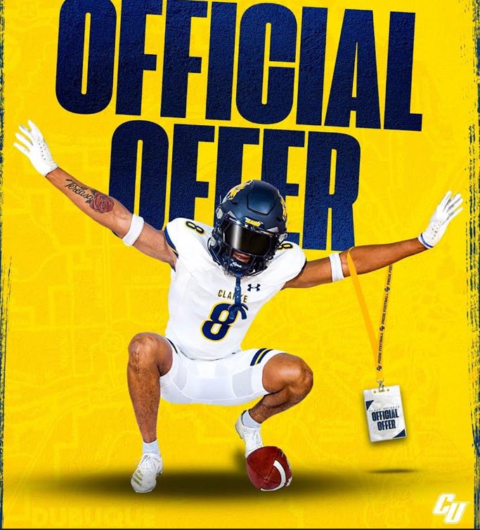 After a great conversation with <a href="/CoachHicksCU/">Adam Hicks</a> iam blessed to receive an offer from Clarke University🩶💛
<a href="/CoachSchon/">Coach Schon</a>
<a href="/ClarkePrideFB/">Clarke Pride Football</a>