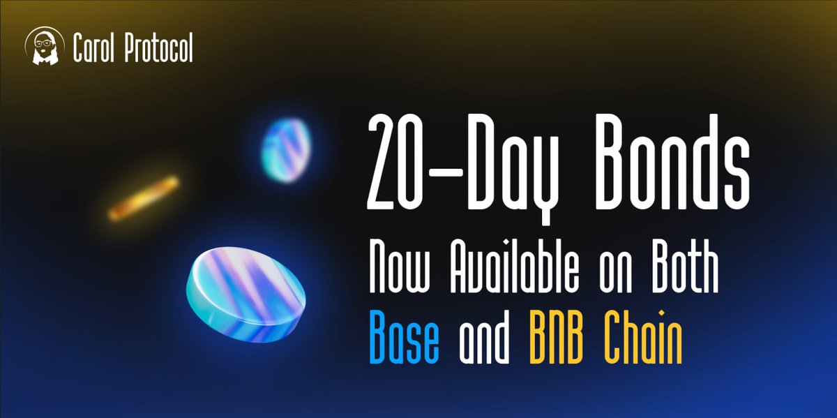 ⭐️ 20-Day Bonds Now Open!

How does it work?

🎯 By investing 10 $BNB, after 20 days, you receive a fixed sum of 12 BNB. Your profits are not affected by fluctuations in the $CAROL token.

20 bonds are available in both #BNB and #BASE versions.
