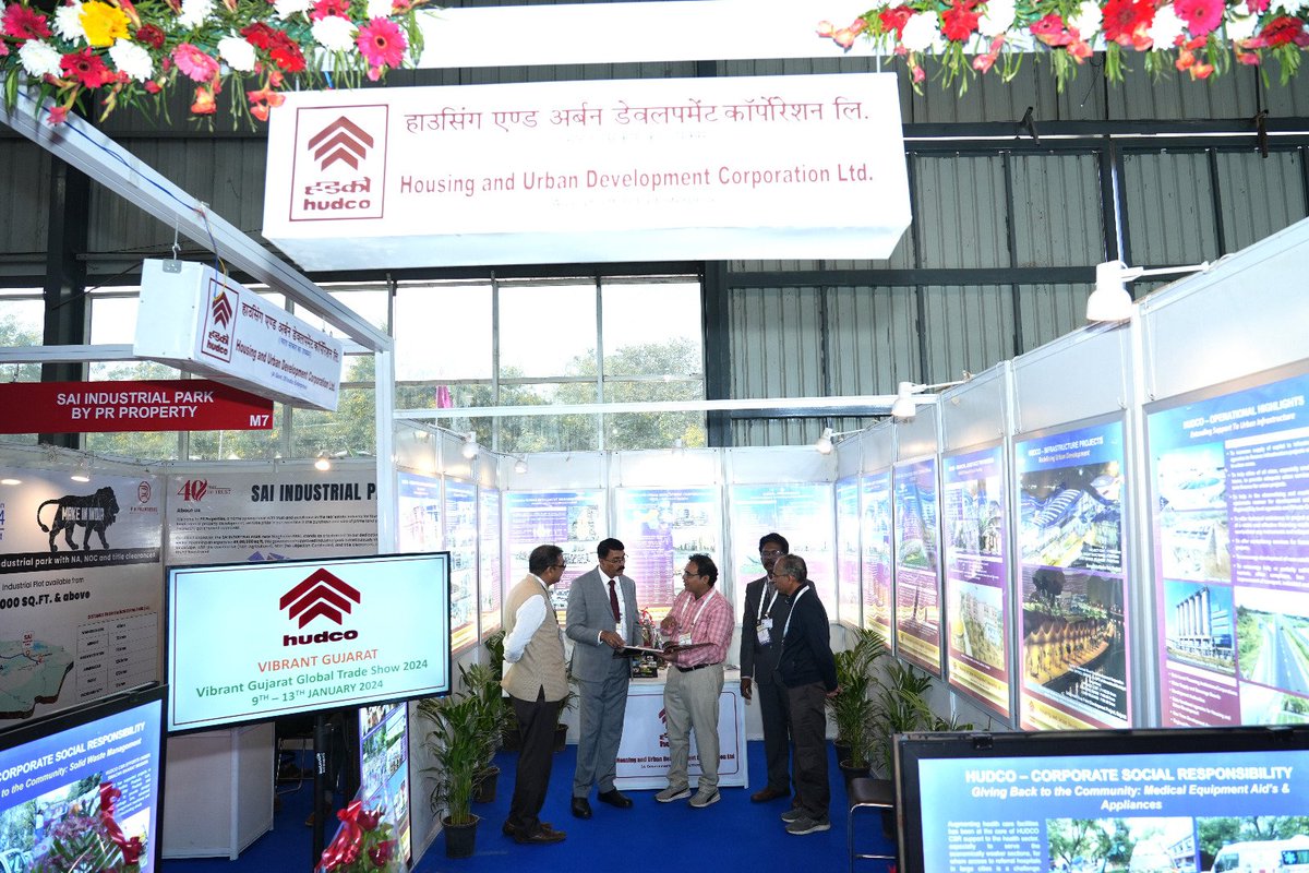 As part of #VibrantGujaratSummit2024, HUDCO Ahmedabad has participated in the #exhibition for showcasing the achievements in funding of #housing & #UrbanInfrastructure projects. The exhibition was inaugurated by Sh M Nagaraj, DCP HUDCO with ARO officials.