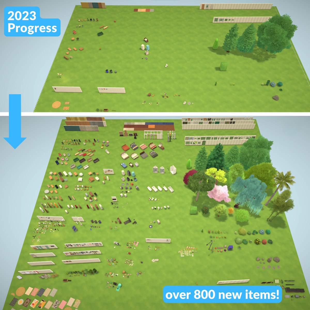 🛠️ 2023 was a big year for Paralives ⚙️ while our programmers focused on gameplay features, our artists added hundreds of new items to the game!! we’ll be showing you our progress on the live mode soon 🥰