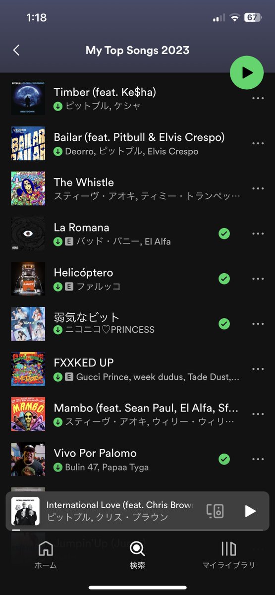 去年のSpotifyまとめの上位組がほぼ海外曲の中、急に入ってくる弱気なビットさん強すぎる