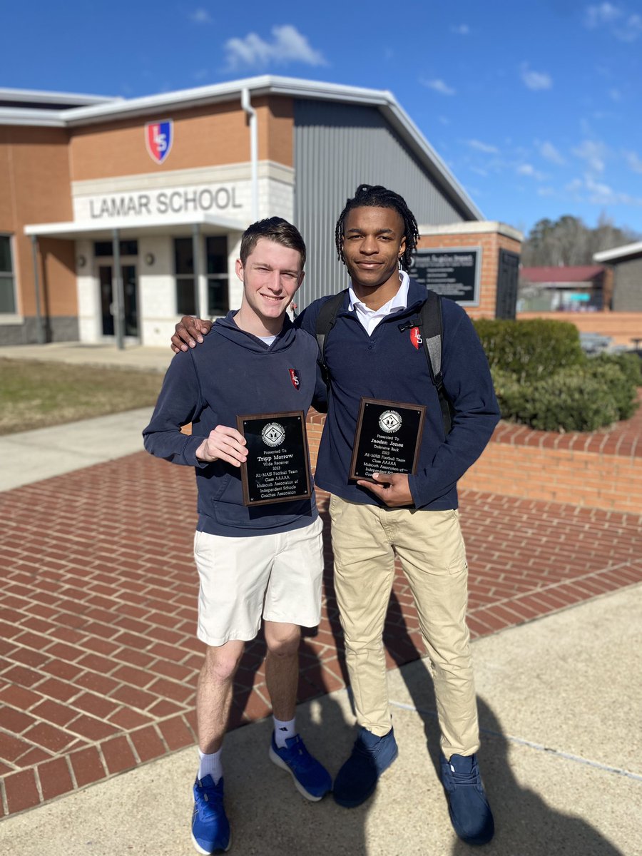 Lamar School Football (@lamarschool_fb) on Twitter photo Congratulations to <a href="/Jaeden4x/">Jaeden Jones ⭐️</a> and <a href="/MorrowTripp/">Tripp Morrow</a> on receiving their All-MAIS 5A Football plaques
#WeAreLamar Congratulations to <a href="/Jaeden4x/">Jaeden Jones ⭐️</a> and <a href="/MorrowTripp/">Tripp Morrow</a> on receiving their All-MAIS 5A Football plaques
#WeAreLamar