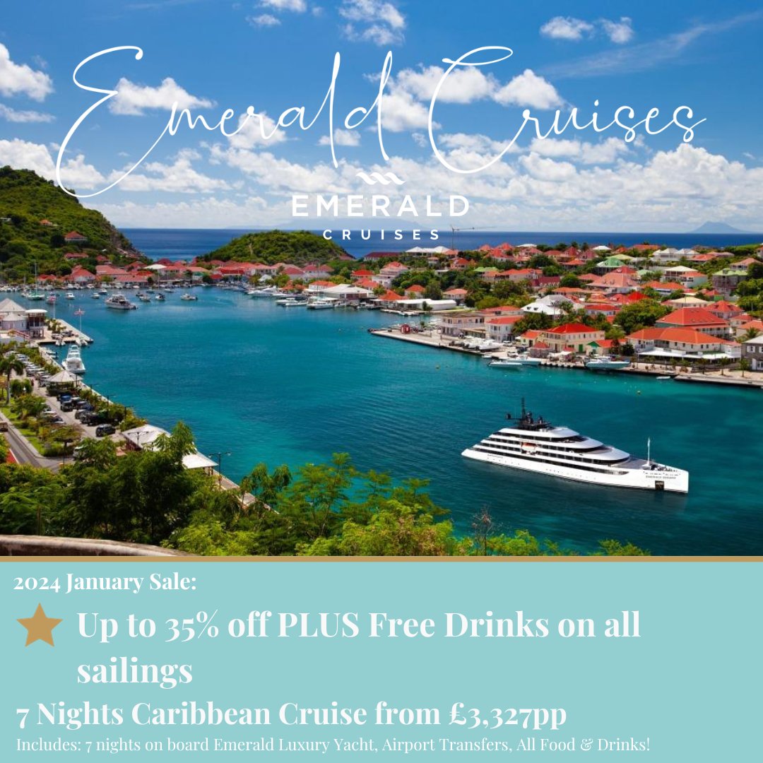 SimplyStLucia1's tweet photo. JANUARY SALE- Emerald Luxury Cruises
Up to 35% off in 2024!

To enquire, call 01732 810372!

@emeraldcruises.global

# #JanuarySale #EmeraldLuxuryCruises #CruiseDeals #LuxuryTravel #Travel2024 #VacationDiscounts #CruiseOffers #TravelSpecials #CruiseSale #LuxuryCruise https://t.co/2a6tqnJbDI