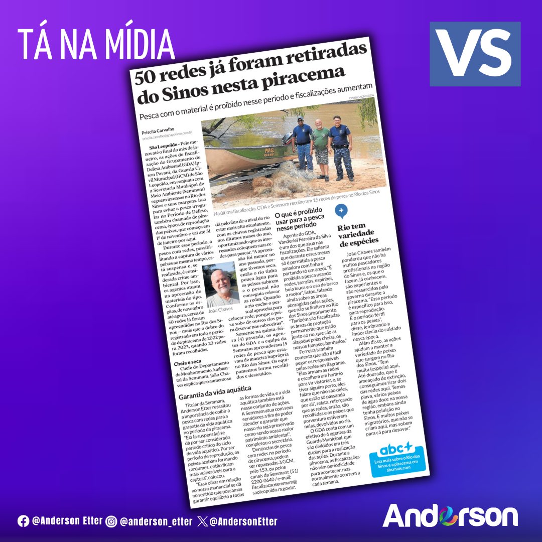 AndersonEtter's tweet photo. 📢📰 Tá na mídia!
#saoleopoldo #meioambiente #pesca #construindoumacidademelhor #piracema #fiscalização #politicaquedaresultado https://t.co/i1kI5yEnL3