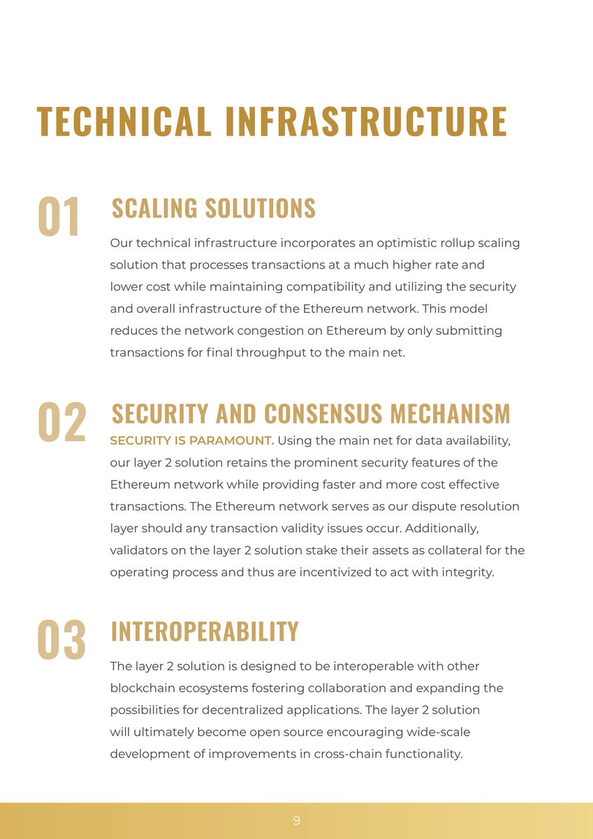dbin78's tweet photo. Dejitaru Tsuka Ecosystem White Paper 🧵 9/16
Our technical infrastructure incorporates an optimistic rollup #scalingsolution that processes transactions at a much higher rate and lower cost while maintaining compatibility and utilizing the security and overall infrastructure of the Ethereum network. This model reduces the network congestion on Ethereum by only submitting transactions for final throughput to the main net.
SECURITY IS PARAMOUNT. Using the main net for data availability, our #layer2 solution retains the prominent security features of the Ethereum network while providing faster and more cost effective transactions. The Ethereum network serves as our dispute resolution layer should any transaction validity issues occur. Additionally, validators on the layer 2 solution stake their assets as collateral for the operating process and thus are incentivized to act with integrity.
The layer 2 solution is designed to be interoperable with other blockchain ecosystems fostering collaboration and expanding the possibilities for decentralized applications. The layer 2 solution will ultimately become open source encouraging wide-scale development of improvements in cross-chain functionality.