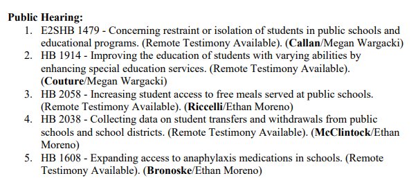 Greetings from Olympia, on this clear and chilly morning! 

Attending a hearing this morning on numerous education bills, including HB 1914 and E2SHB 1479. You can tune in here: tvw.org/video/house-ed…