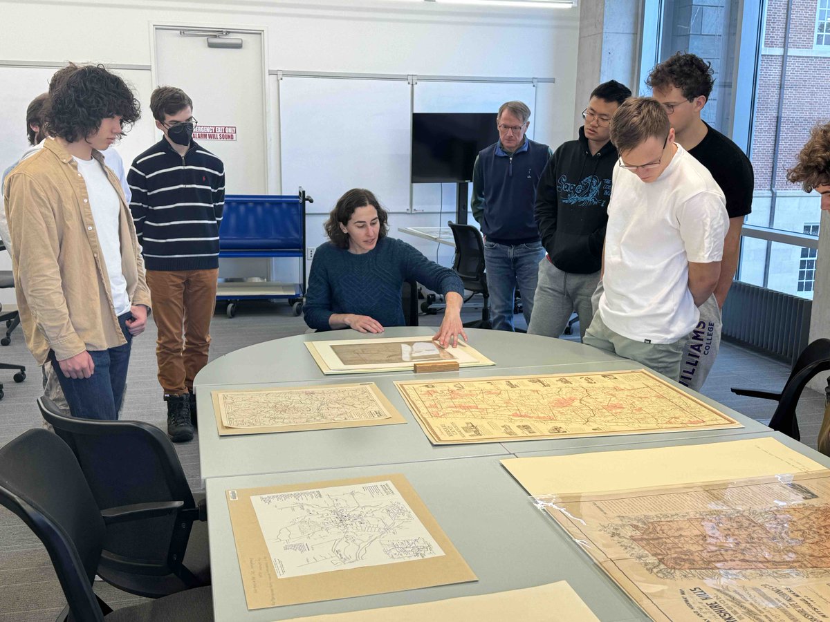 Pixeum's tweet photo. Thank you Anne Peale for another great visit to Special Collections! This time to look at maps of Williamstown, Massachusetts. #chapinlibrary #specialcollections https://t.co/HdujocwJFN